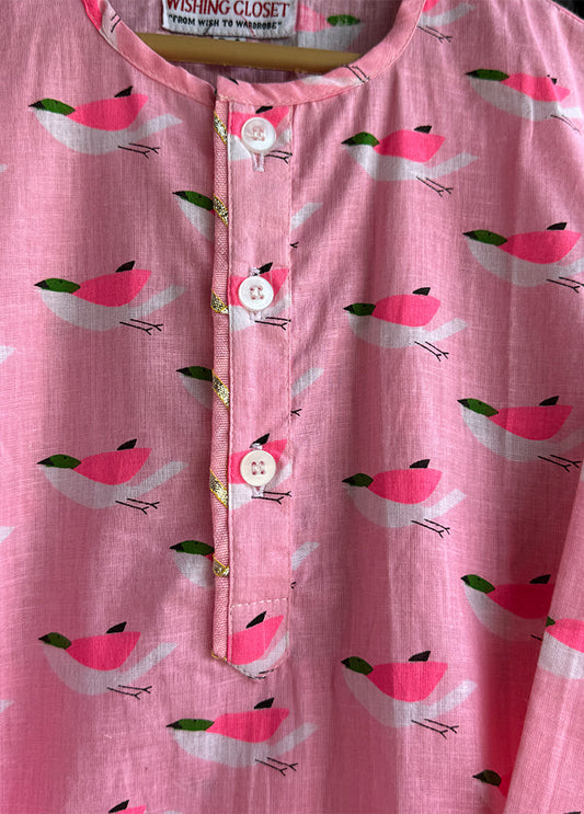 Pink cotton Kurta & Pajama Set