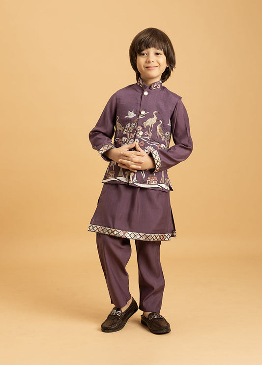 Purple Viscose Kurta & Pajama Set