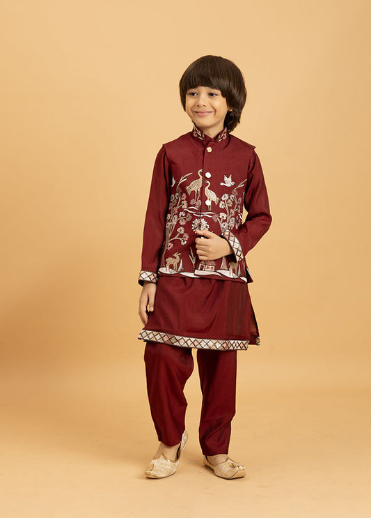Maroon Viscose Kurta & Pajama Set
