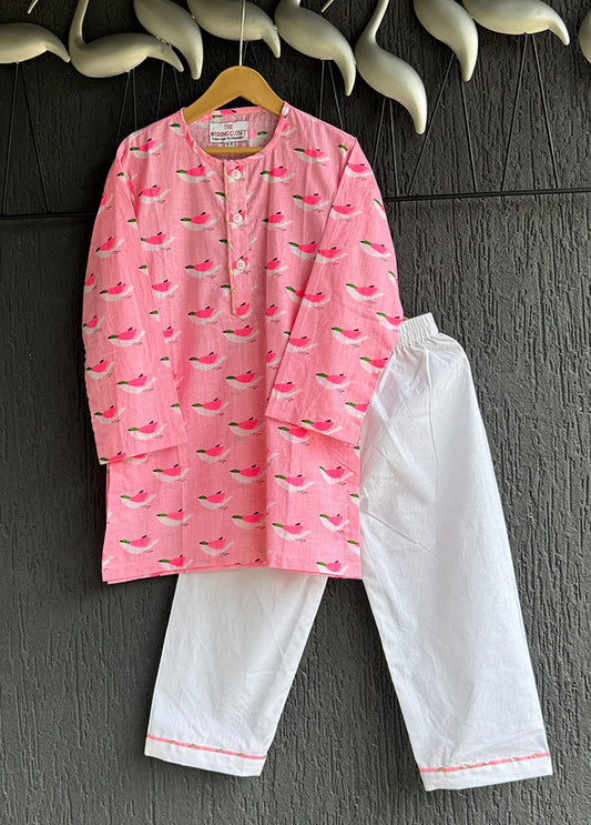 Pink cotton Kurta & Pajama Set