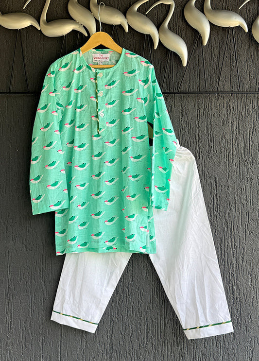 Green cotton Kurta & Pajama Set