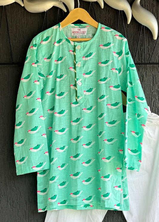 Green cotton Kurta & Pajama Set