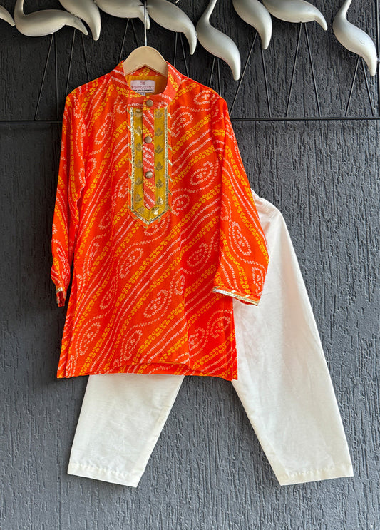 Orange cotton Kurta & Pajama Set