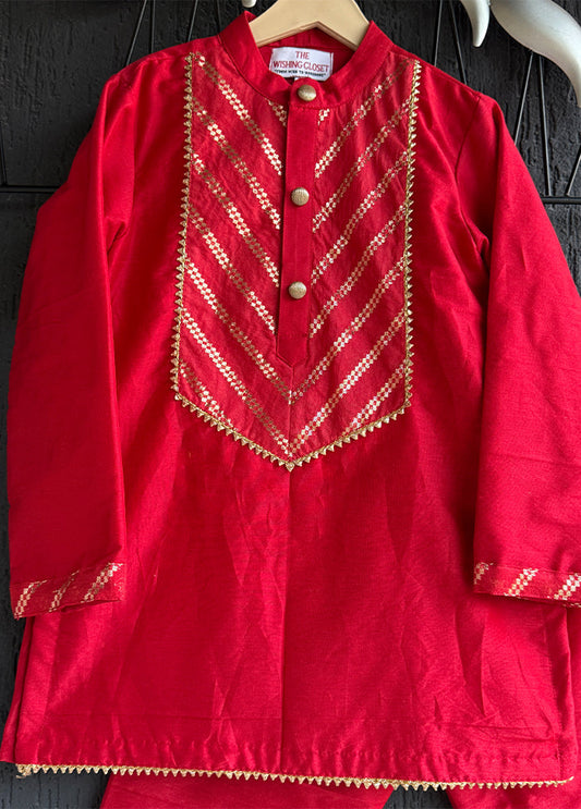 Red cotton Kurta & Pajama Set