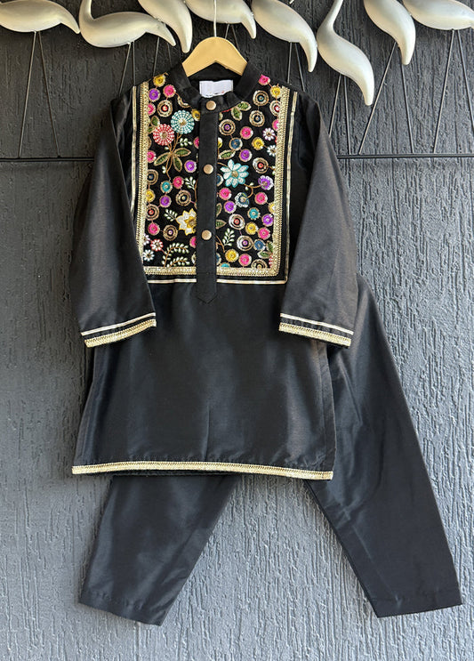 Black Silk Kurta & Pajama Set