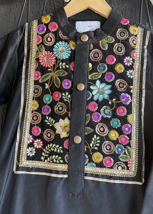 Black Silk Kurta & Pajama Set